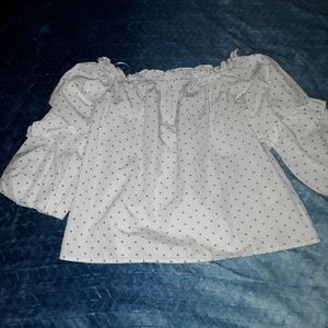 Polka dot off-the-shoulder blouse